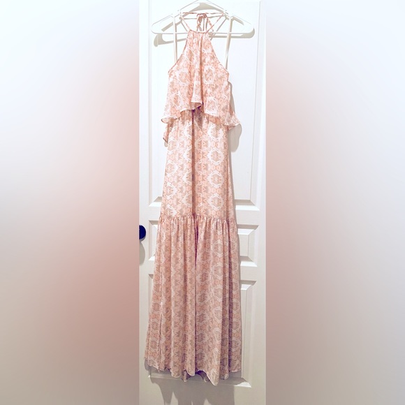 BCBGeneration Halter Chiffon Dress Back Ties at Neck Flowing Skirt w Side Slits - Picture 2 of 14